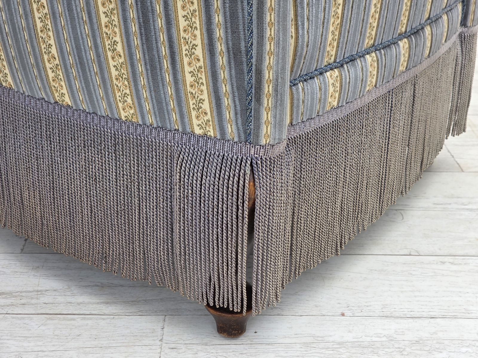 920.0 1960s, Danish Lounge Chair, Blue/Beige Furniture Velour, Beech Wood Legs. photo