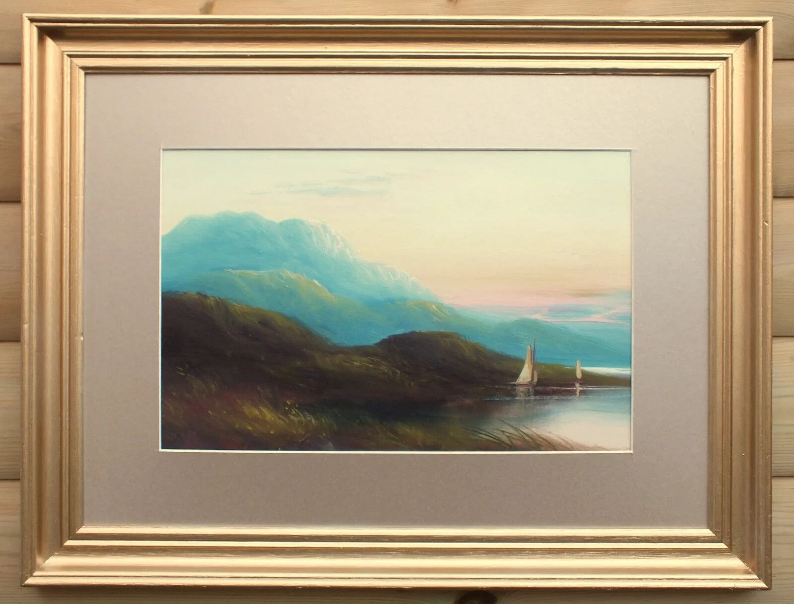 Antique Victorian Oil Mountain Sunset Lake  District Landscape Painting Framed photo furniture