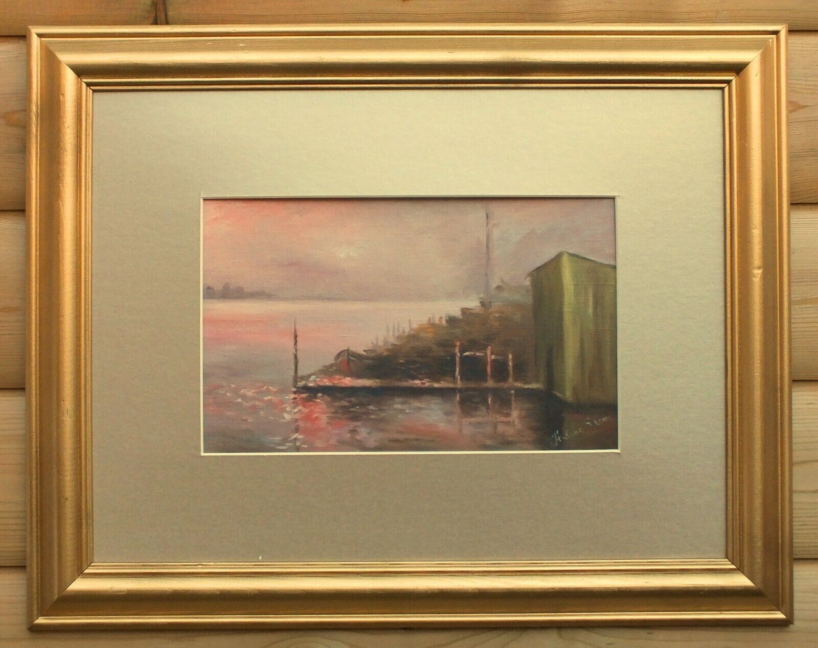 Sunset On The Thames London Antique Oil Painting Framed Signed Original