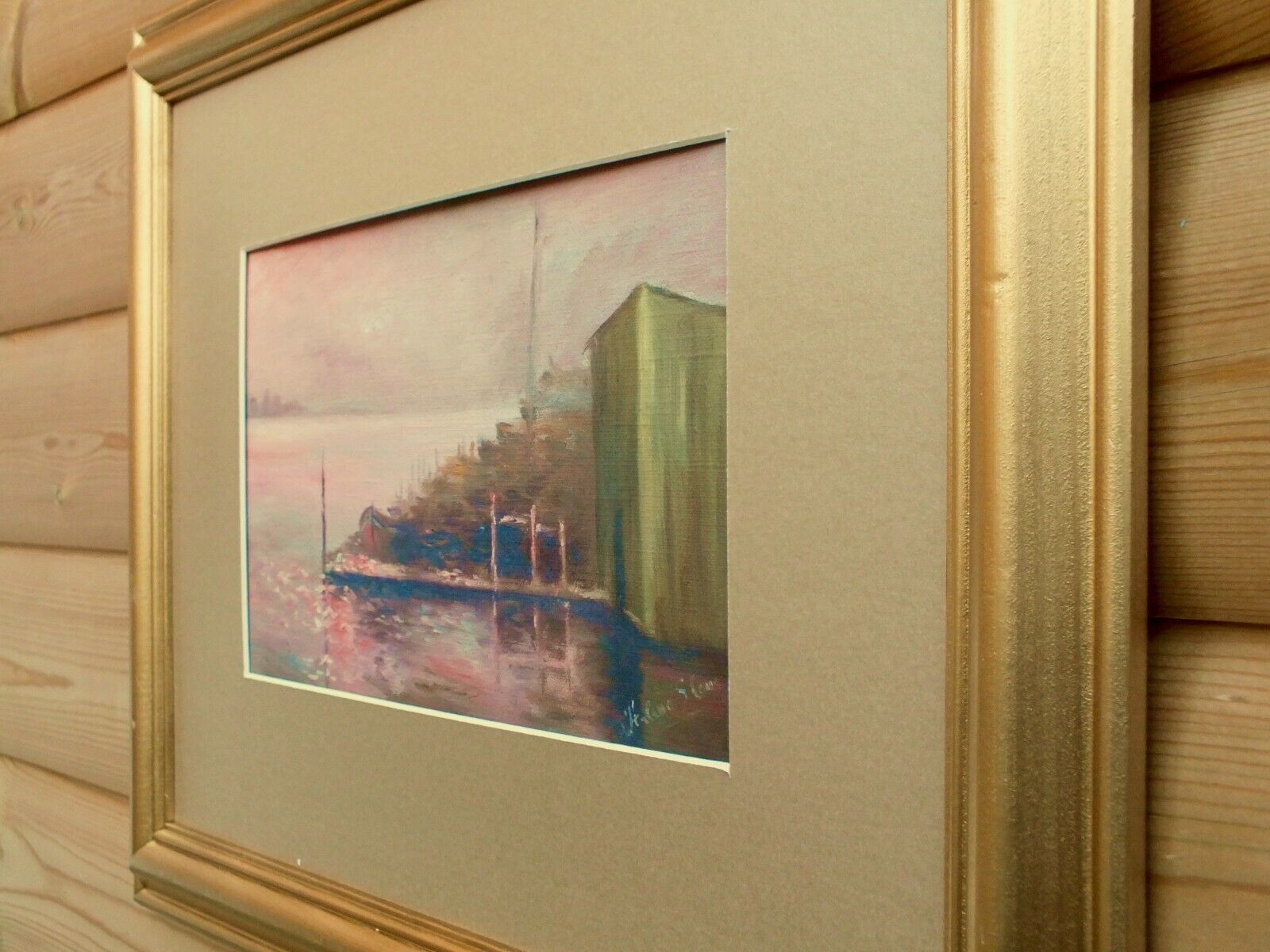 Sunset On The Thames London Antique Oil Painting Framed Signed Original photo vinterior