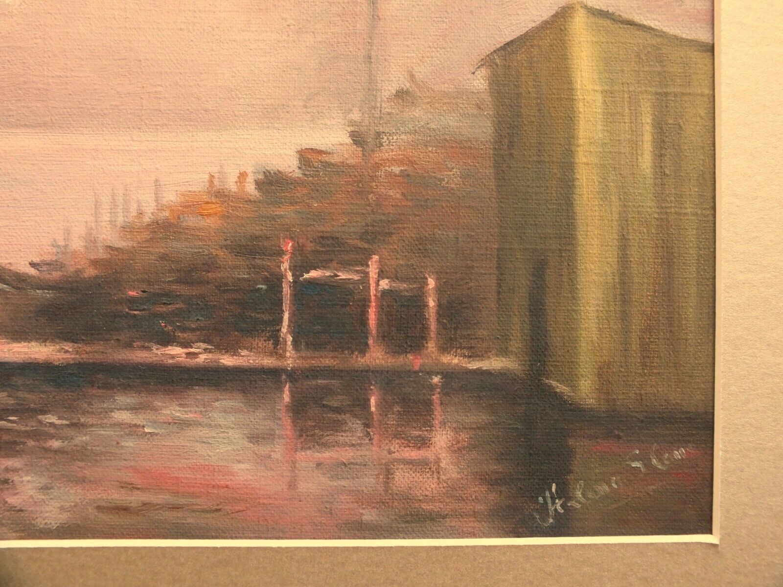 Sunset On The Thames London Antique Oil Painting Framed Signed Original photo vintage