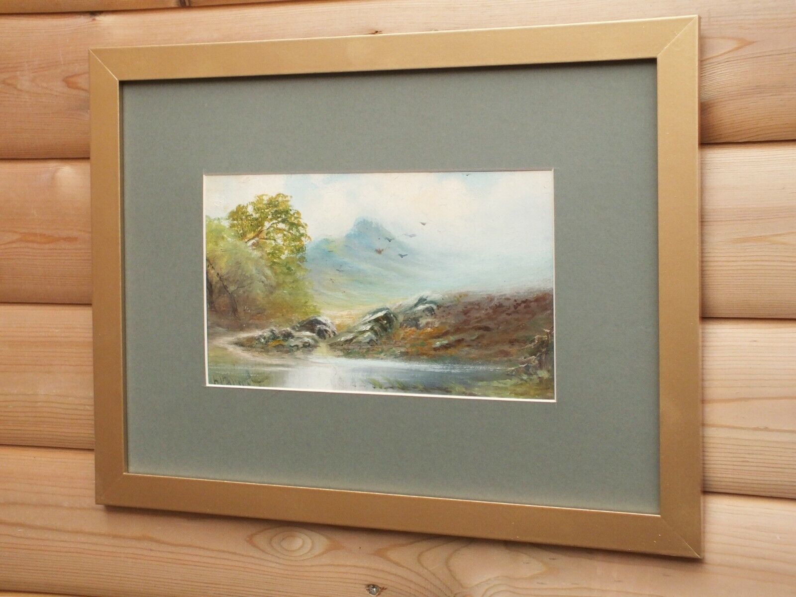 Scottish Highlands Mountain Landscape Antique Oil Painting Framed Mounted photo Art
