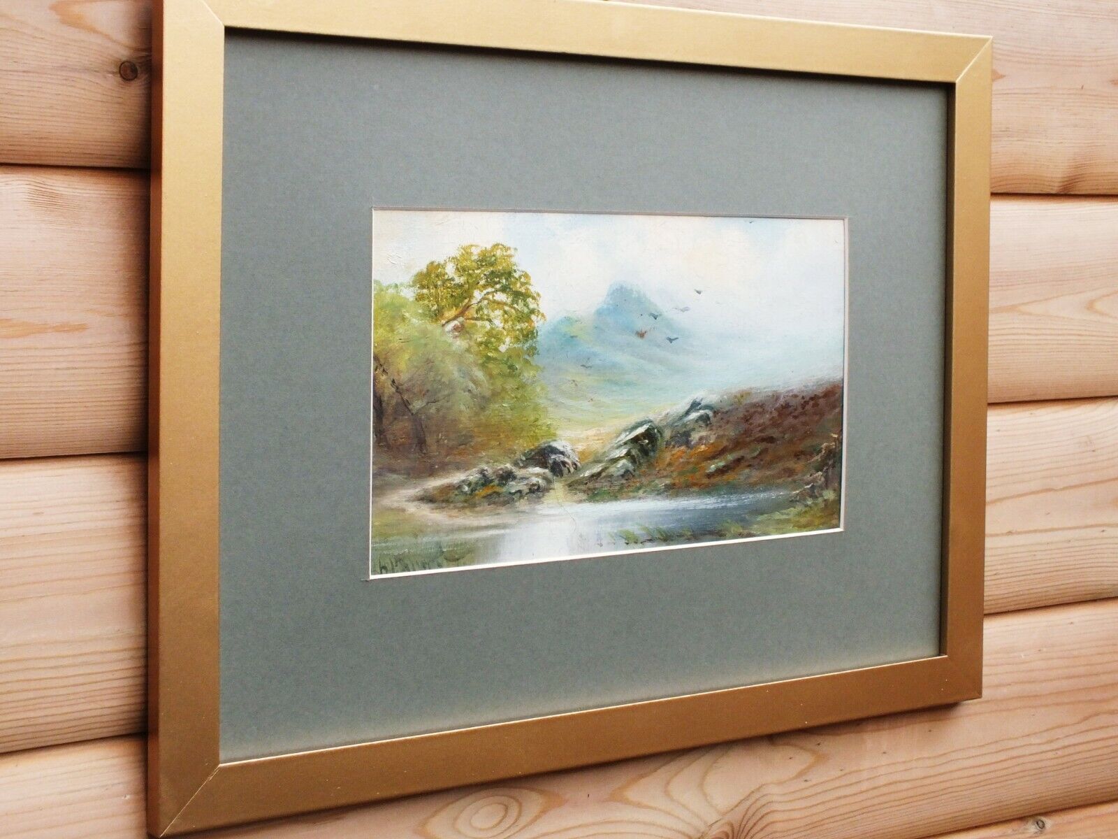 Scottish Highlands Mountain Landscape Antique Oil Painting Framed Mounted photo 291.0