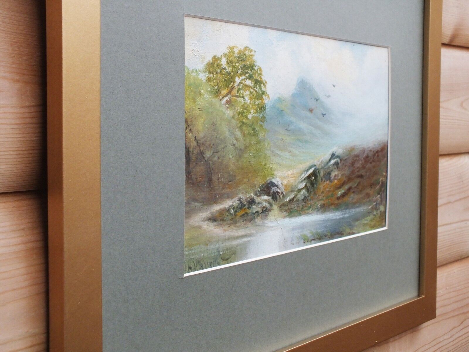 Scottish Highlands Mountain Landscape Antique Oil Painting Framed Mounted photo vinterior