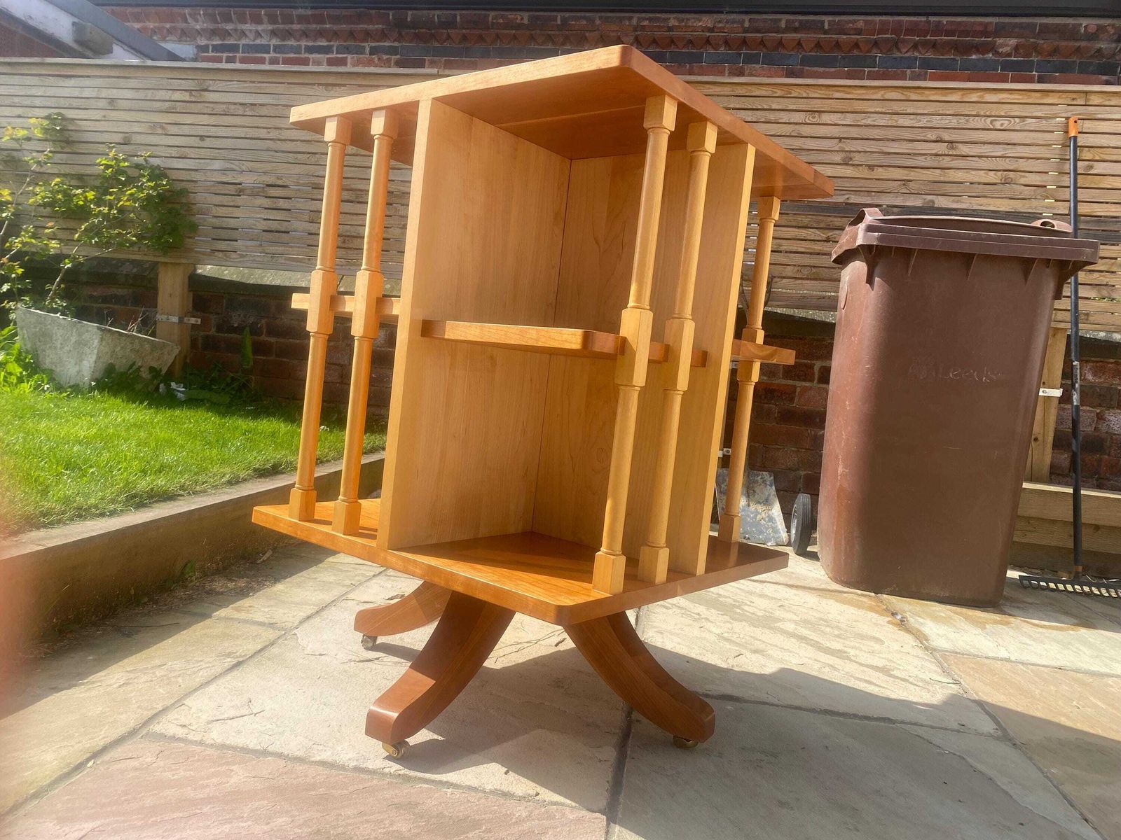 Cherry Wood Revolving Bookcase With Spindle Supports Carved Unicorn Makers Mark photo buy