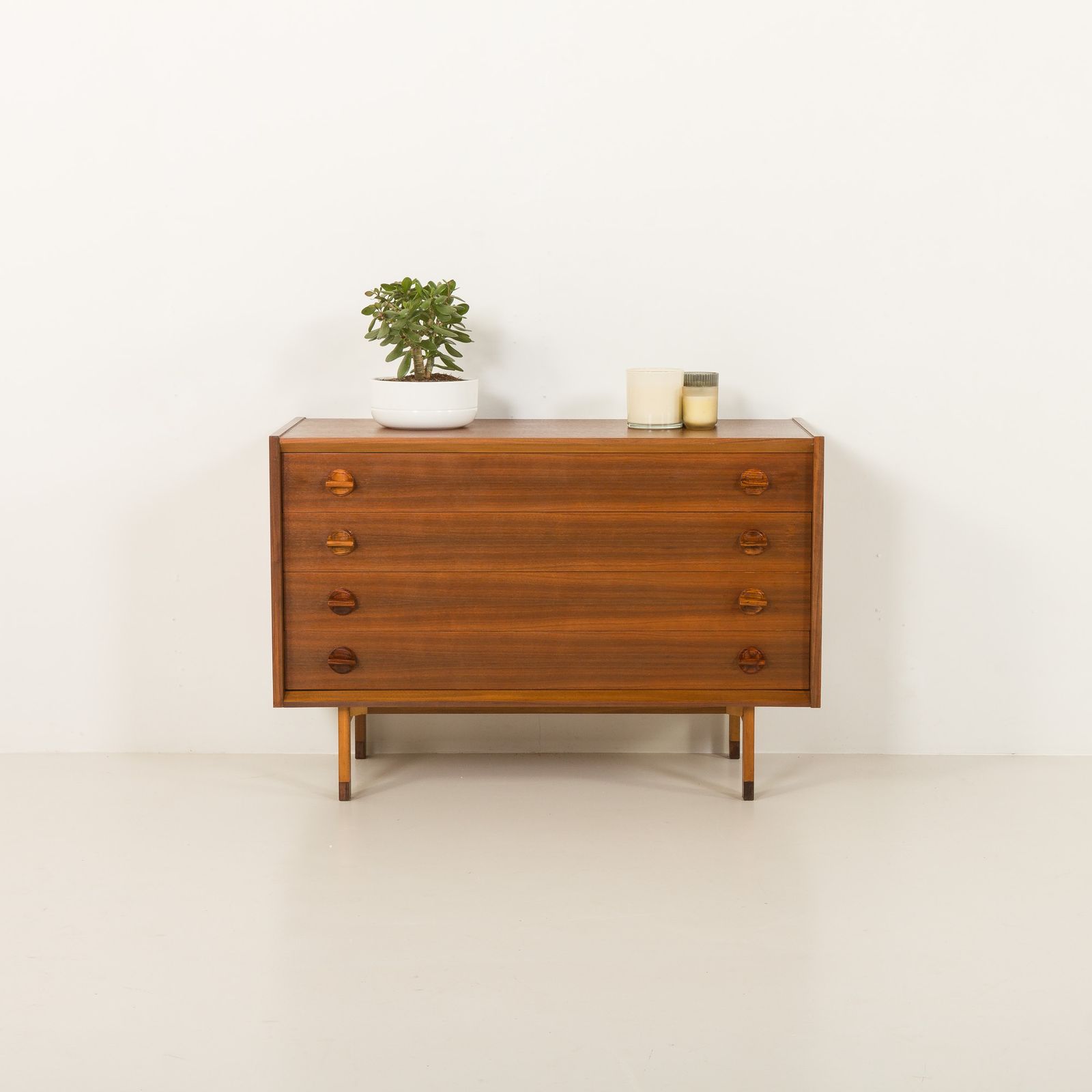 Italian Mid Century Extra Wide Walnut Chest Of Drawers With Sculptural Handles, 1960s