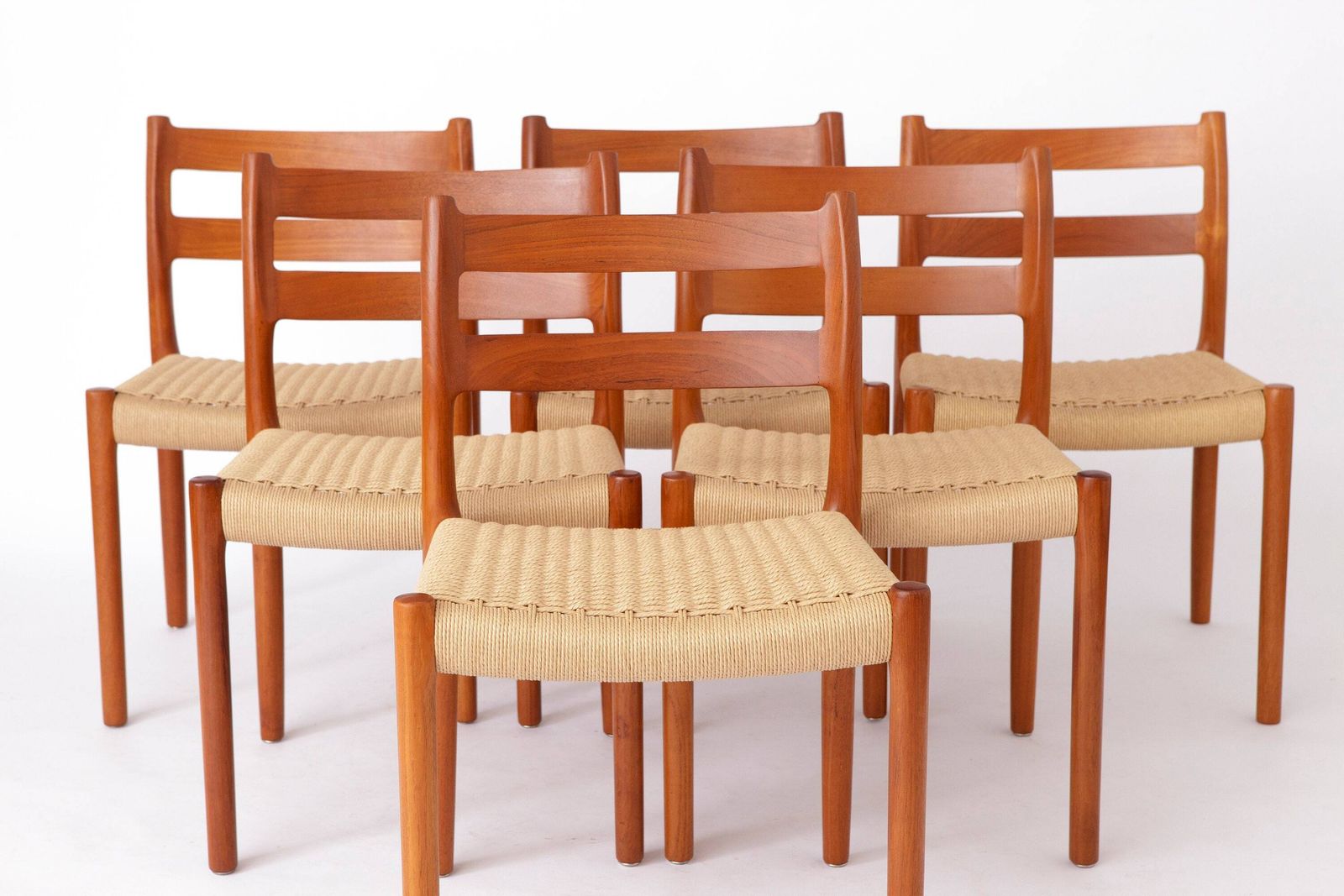 photo furniture Set Of 8 Niels Otto Møller Model 84 Chairs – Danish Teak & Paper Cord, 1970s | Vintage Mid Century Modern Dining Chairs