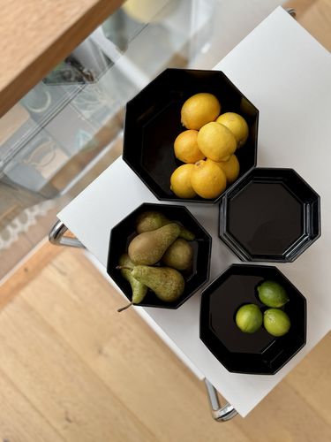 7 Piece Set Of Vintage 1980’s French Arcoroc Black Glass Octime Serving Bowls photo furniture