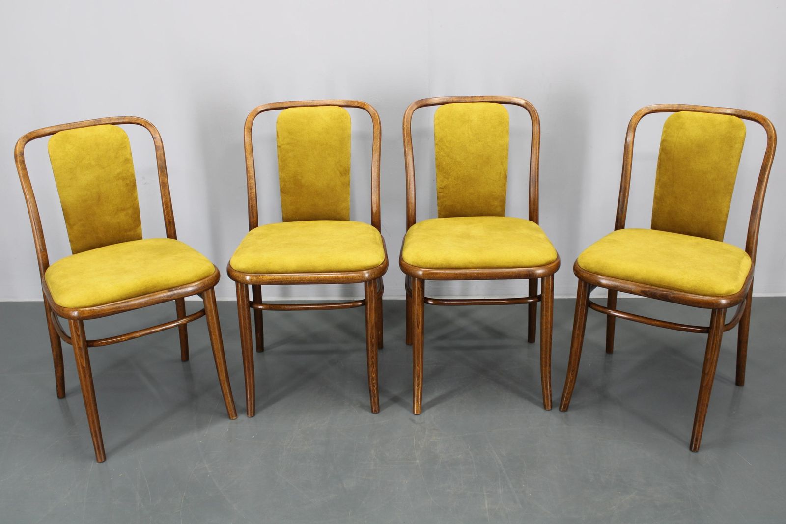 1970s Set Of Four Restored Beech Bentwood Dining Chairs By Ton, Czechoslovakia photo for sale