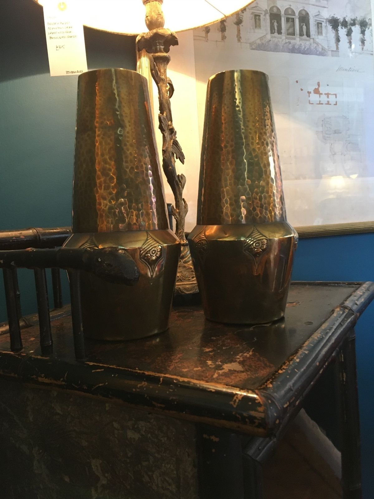 Unusual Pair Of Jugendstil Wmf Brass Vases photo for sale