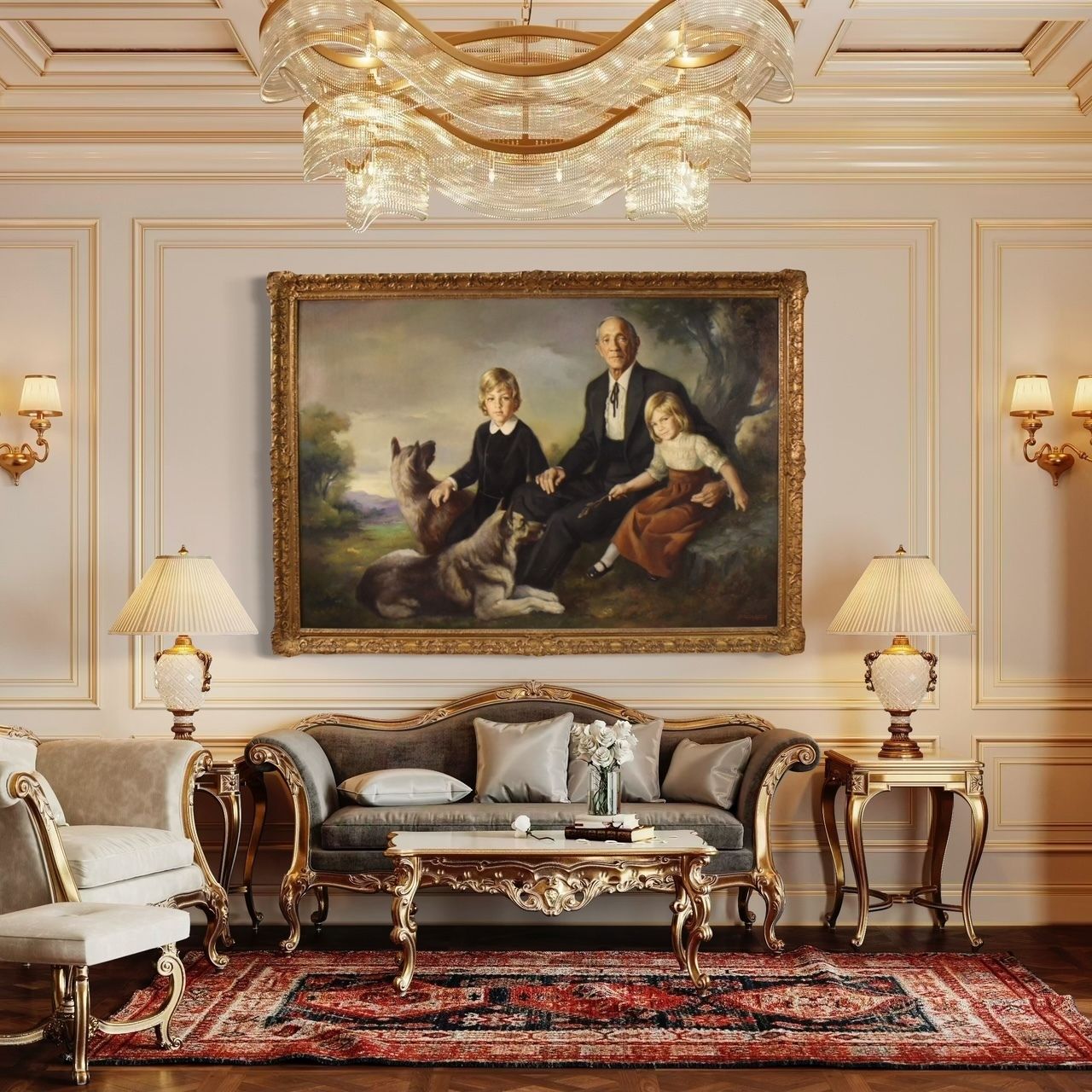 Great Family Portrait Painting Signed Francisco Ribera And Dated 1972 photo furniture