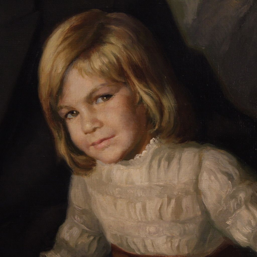 4400.0 Great Family Portrait Painting Signed Francisco Ribera And Dated 1972 photo
