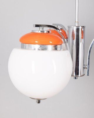 Vintage Italian Hanging Light In Orange Metal And Glass, Italian Design, 1970s photo buy