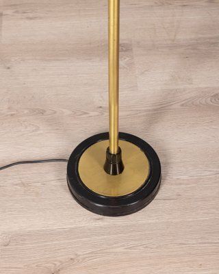 photo for sale Vintage Italian Floor Lamp In Golden Brass With Two Lights, 1970s