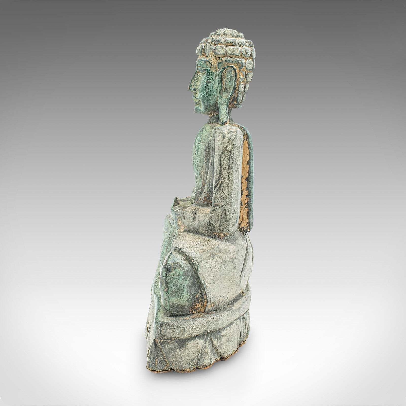 Vintage Carved Deity, Oriental, Bronzed Pine, Buddha Figure, Art Deco, C.1930 photo 404.0