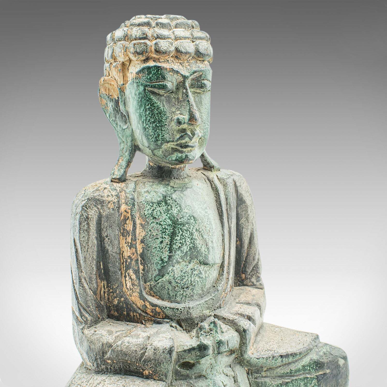 Vintage Carved Deity, Oriental, Bronzed Pine, Buddha Figure, Art Deco, C.1930 photo vinterior