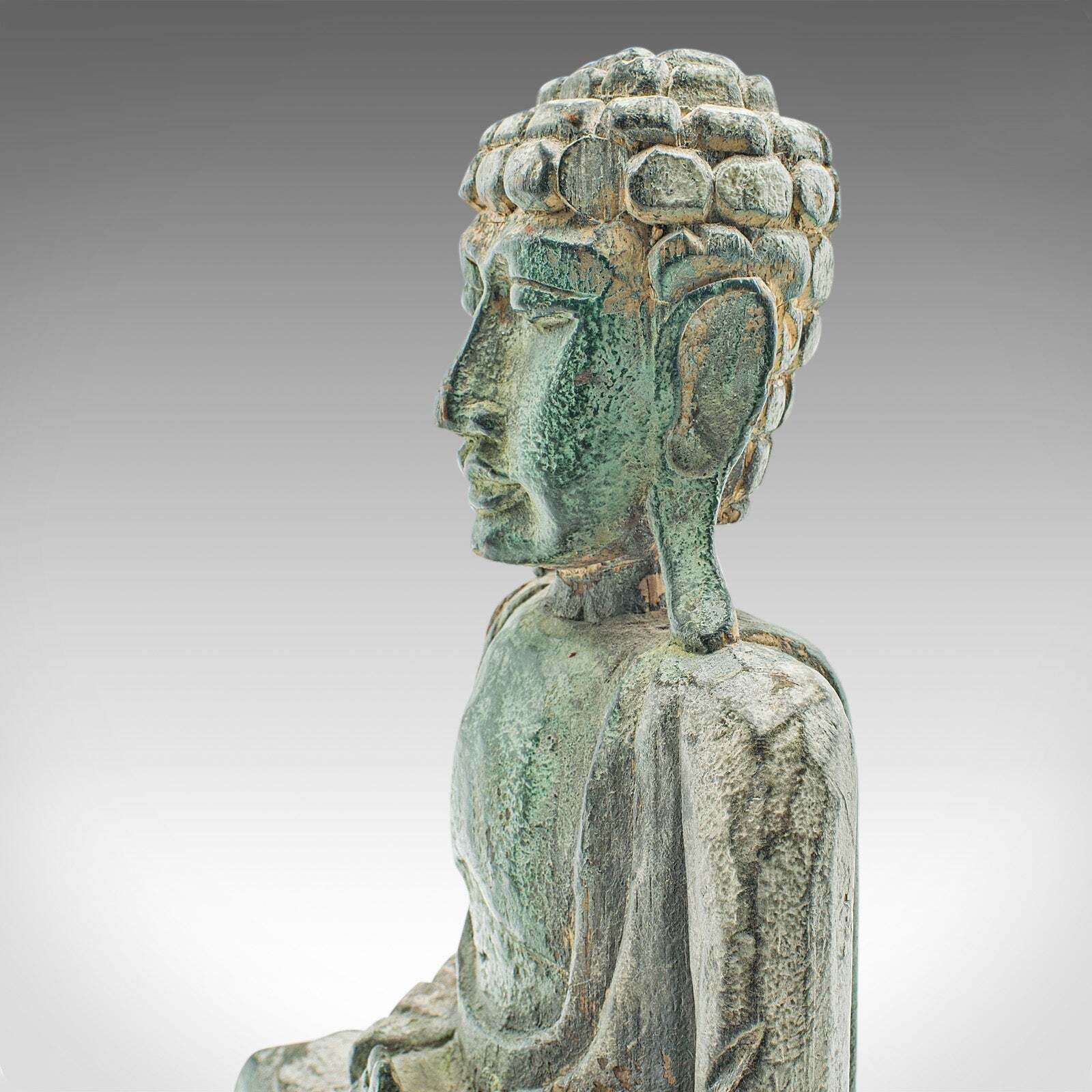 Vintage Carved Deity, Oriental, Bronzed Pine, Buddha Figure, Art Deco, C.1930 photo buy