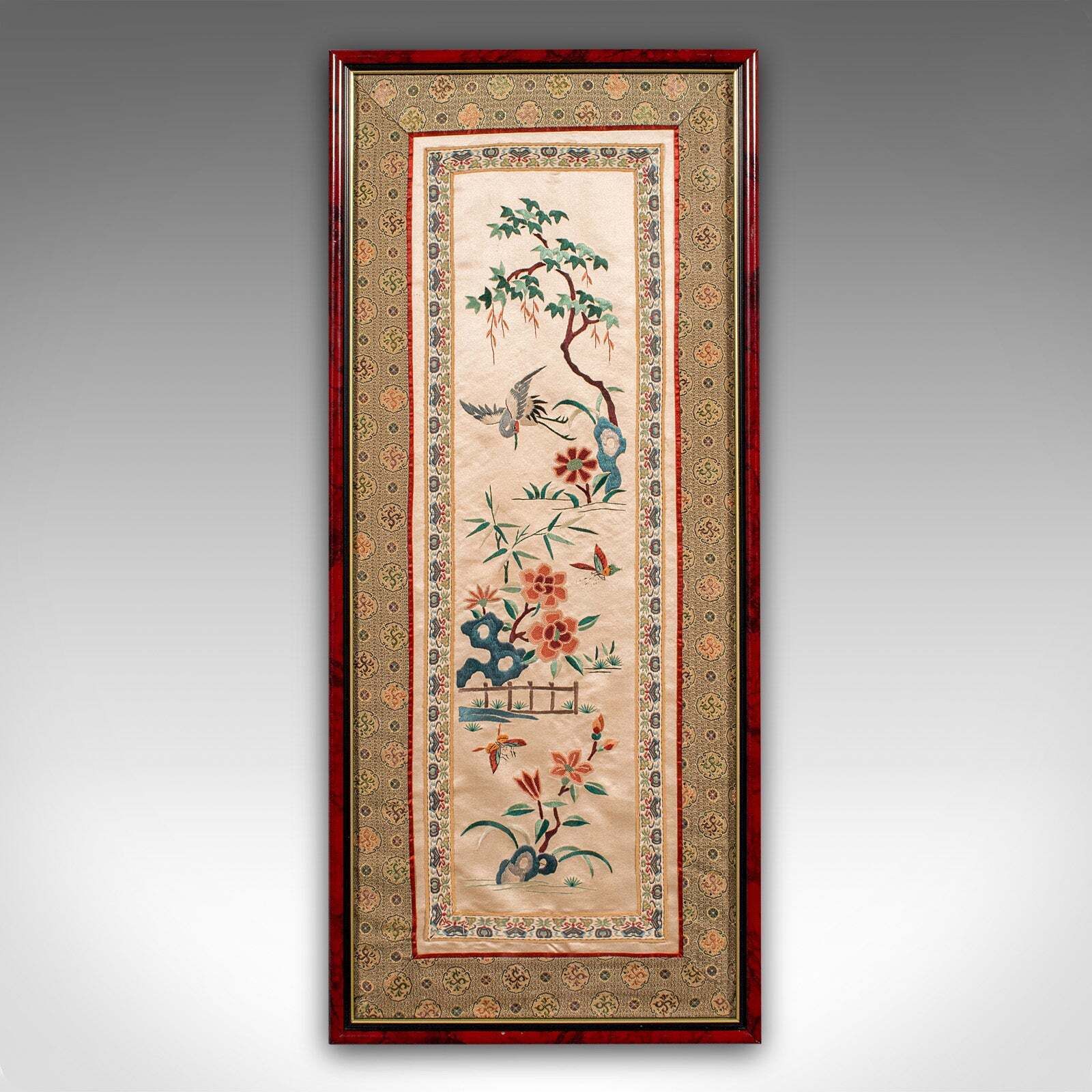 Vintage Embroidered Wall Display Panel, Chinese, Silk Cotton, Art Deco, C.1930 photo furniture