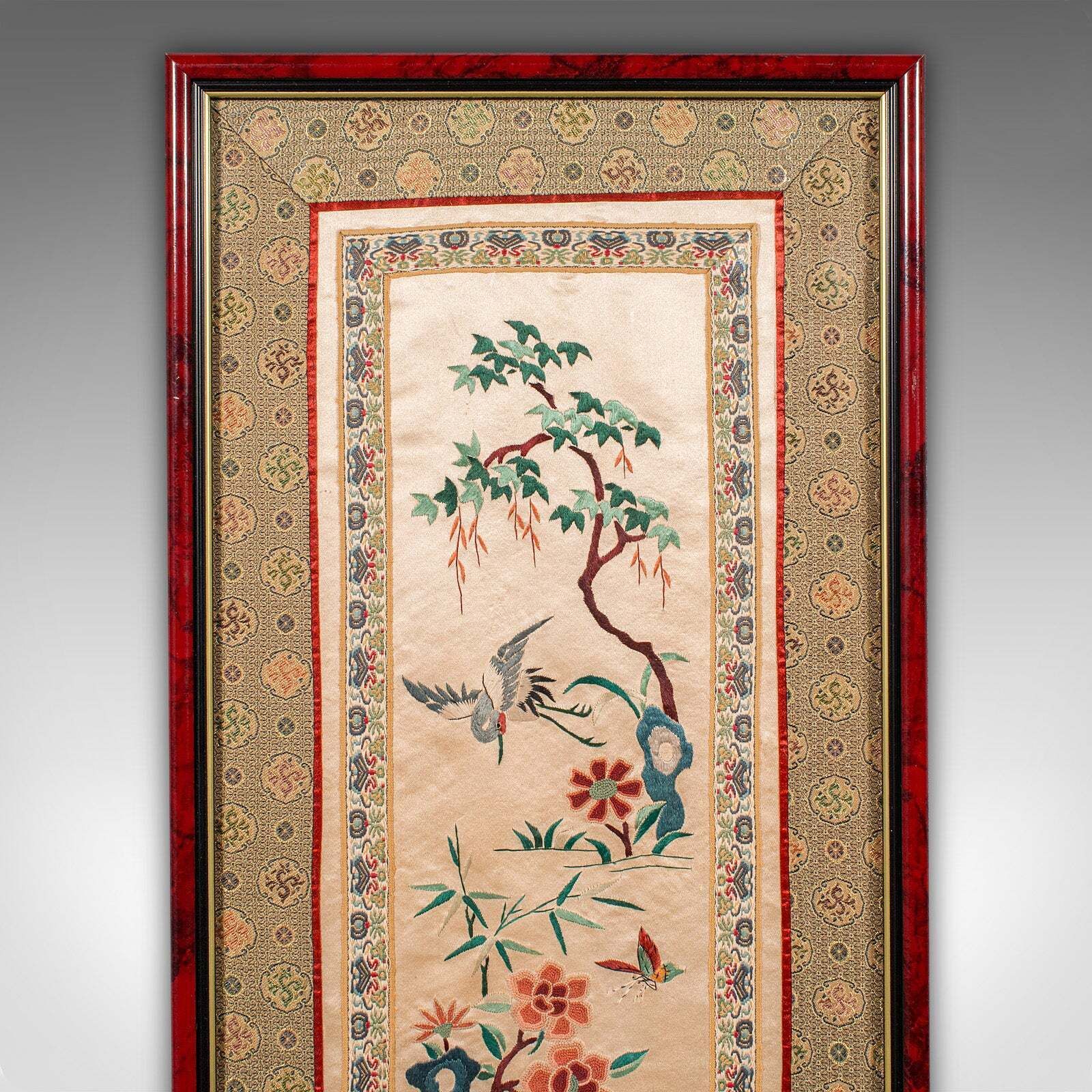 Vintage Embroidered Wall Display Panel, Chinese, Silk Cotton, Art Deco, C.1930 photo Art