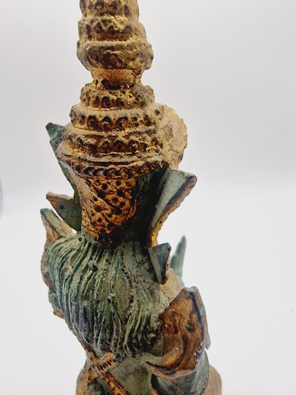 Vintage Bronze Thai Female Temple Guardian In Prayer Figurine photo vintage