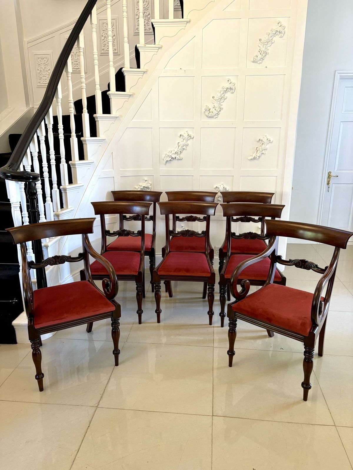 Set Of 8 Antique 19th Century Quality Mahogany Dining Chairs photo Furniture