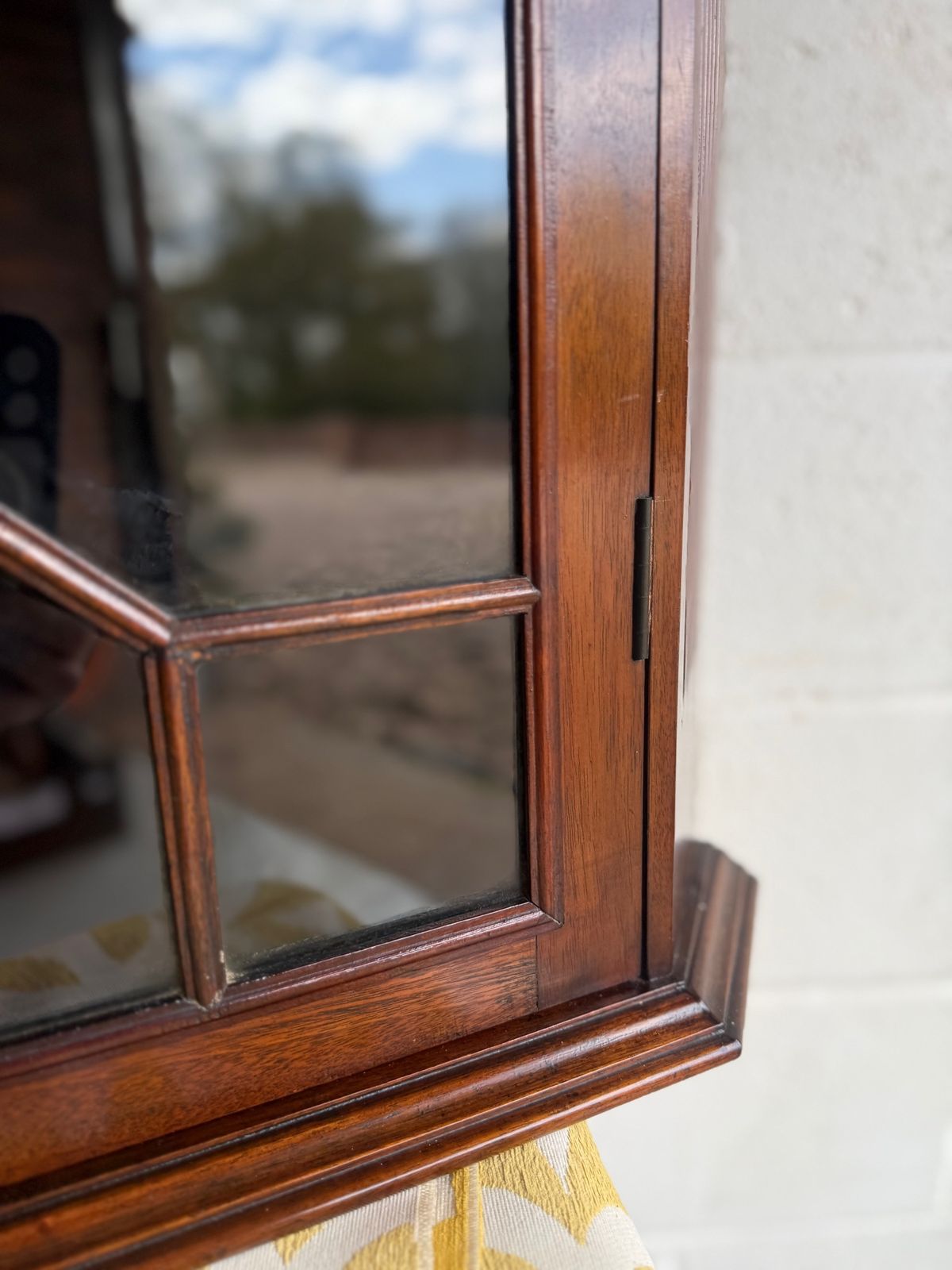 photo for sale Late 19th Century Mahogany Antique Wall Hanging Corner Cabinet With Astragal Glazing