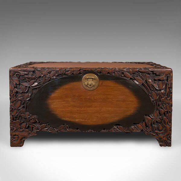 Large Vintage Chinese Carved Chest, Camphorwood Linen Trunk, Art Deco, C.1930 photo for sale