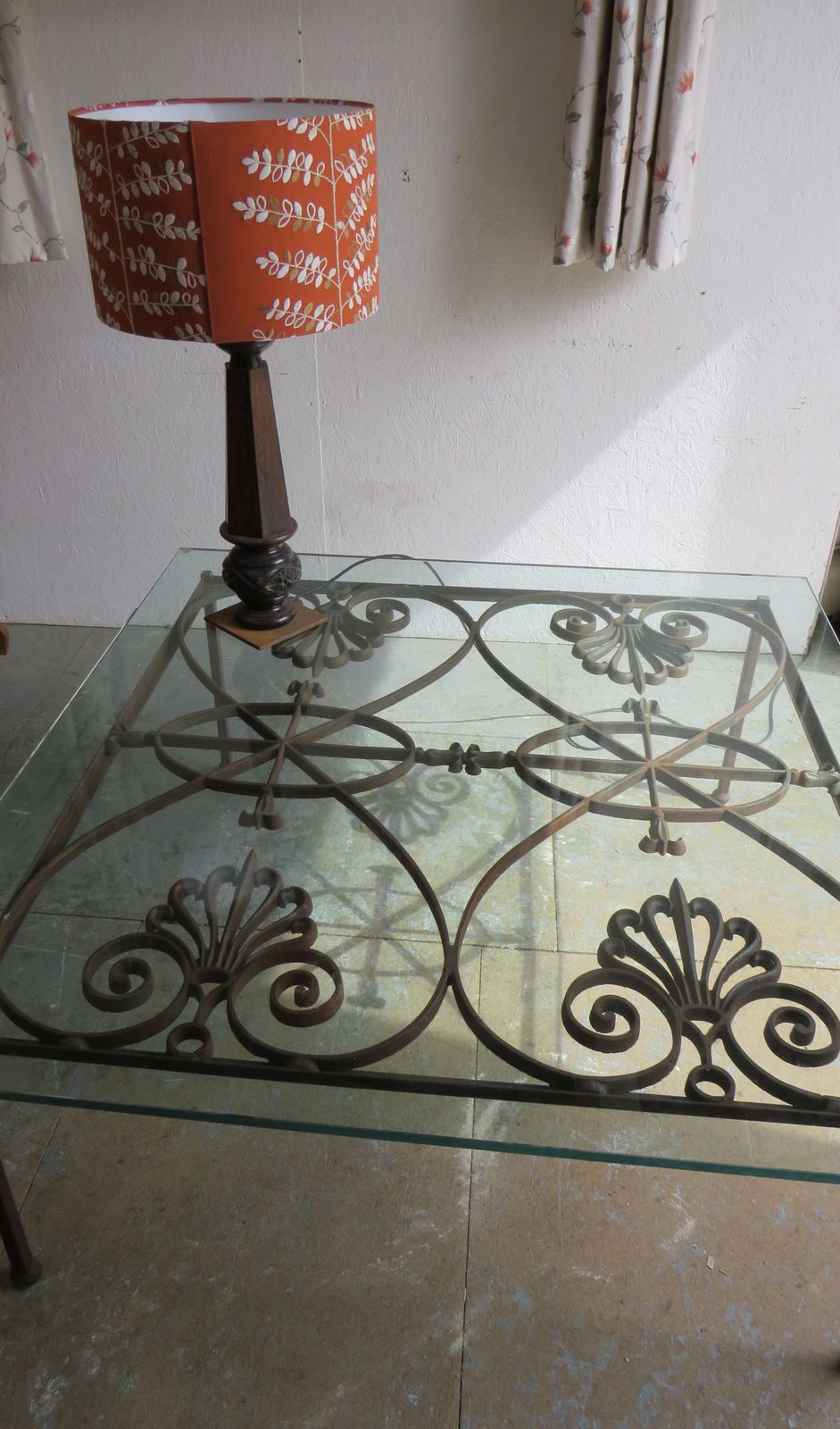 photo furniture Antique French Grille Glass Top Coffee Table