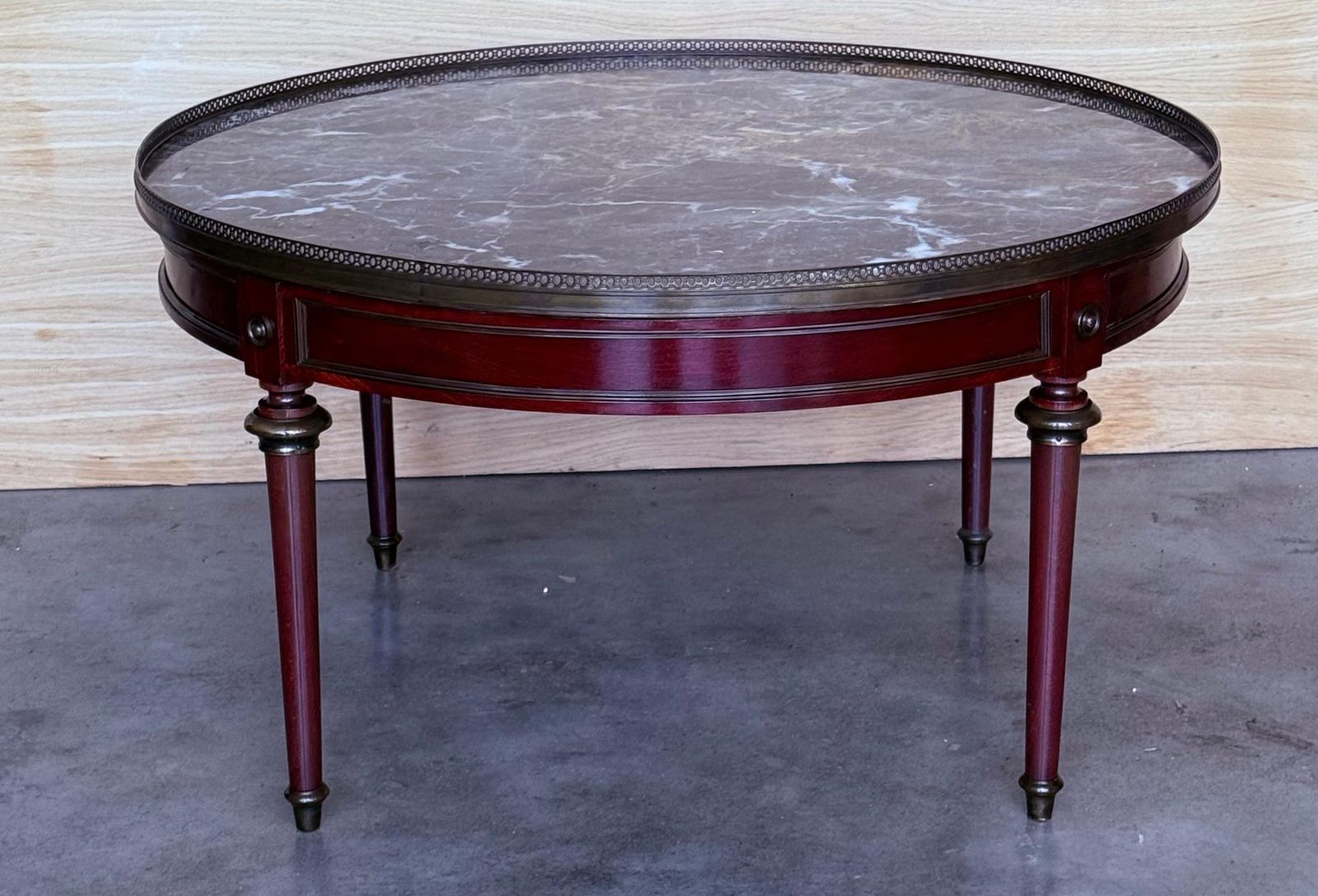 Furniture French Provincial Bouillotte Mahogany With Marble Top Round Coffee Table photo