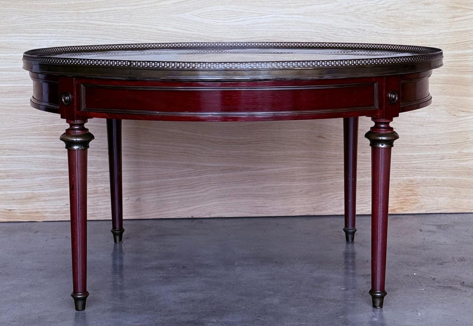 2088.0 French Provincial Bouillotte Mahogany With Marble Top Round Coffee Table photo