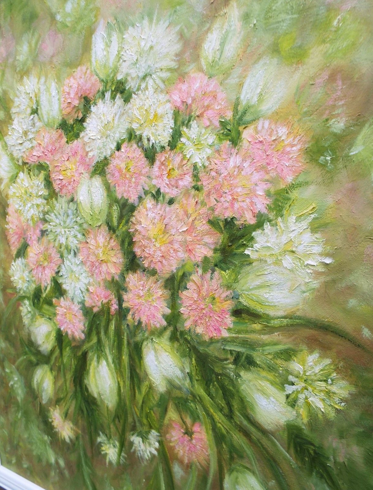 New Large Framed Original  Oil Painting Floral Pink & White Flowers Andi J Lucas photo buy