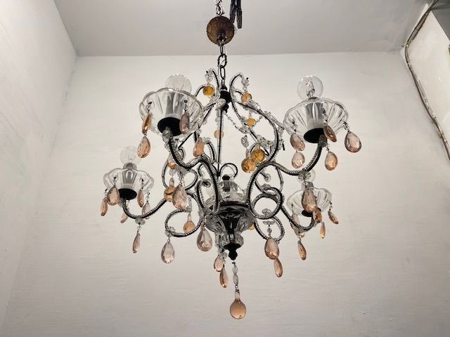 Pink Murano Glass Crystal Beaded Chandelier 1960’s photo 950.0