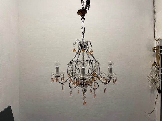 Pink Murano Glass Crystal Beaded Chandelier 1960’s photo vinterior