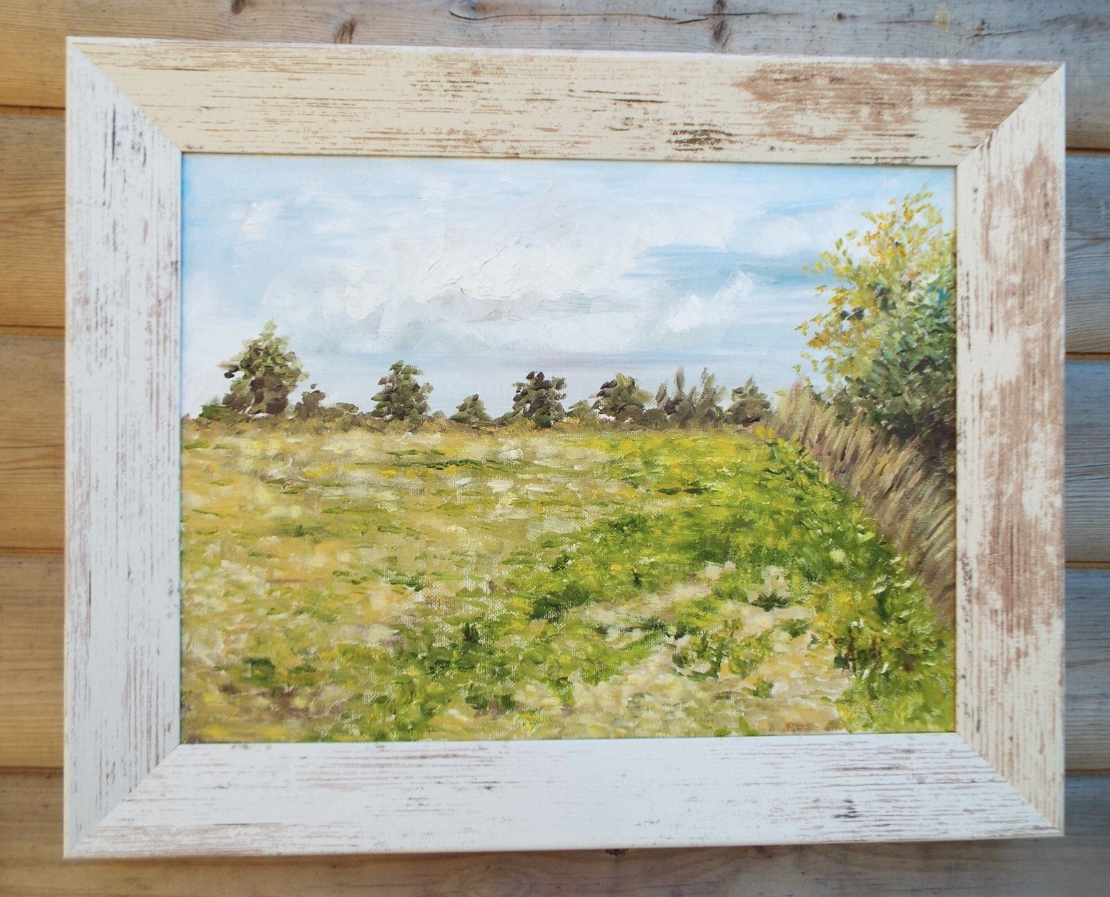 Summer Field Landscape Farm Original Oil Painting Signed Framed Andi J Lucas photo furniture
