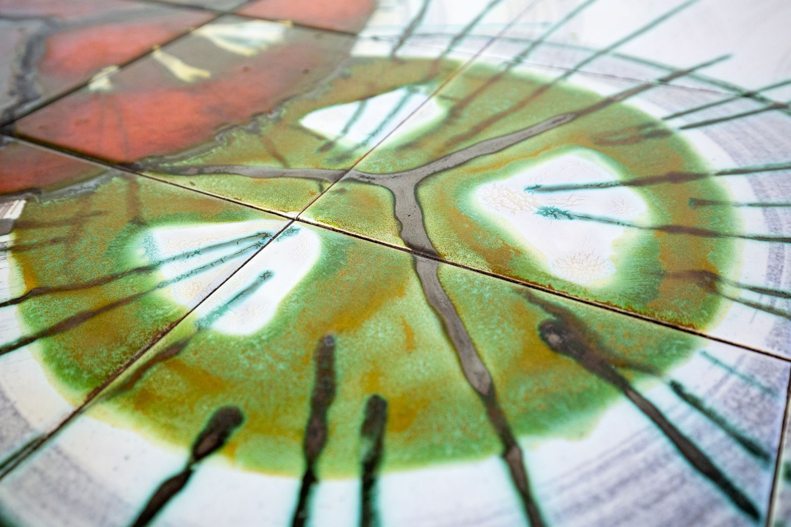 Large Mid Century Signed Belgian Coffee Table By De Nisco Chrome Ceramic Fat Lava Tile 1970s Mcm Artistic Bohemian Belgium Denisco Colourful Vintage photo buy