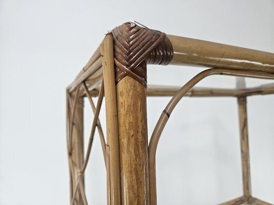 Wicker And Bamboo Bookcase With Glass Shelves, 1970s photo 822.0
