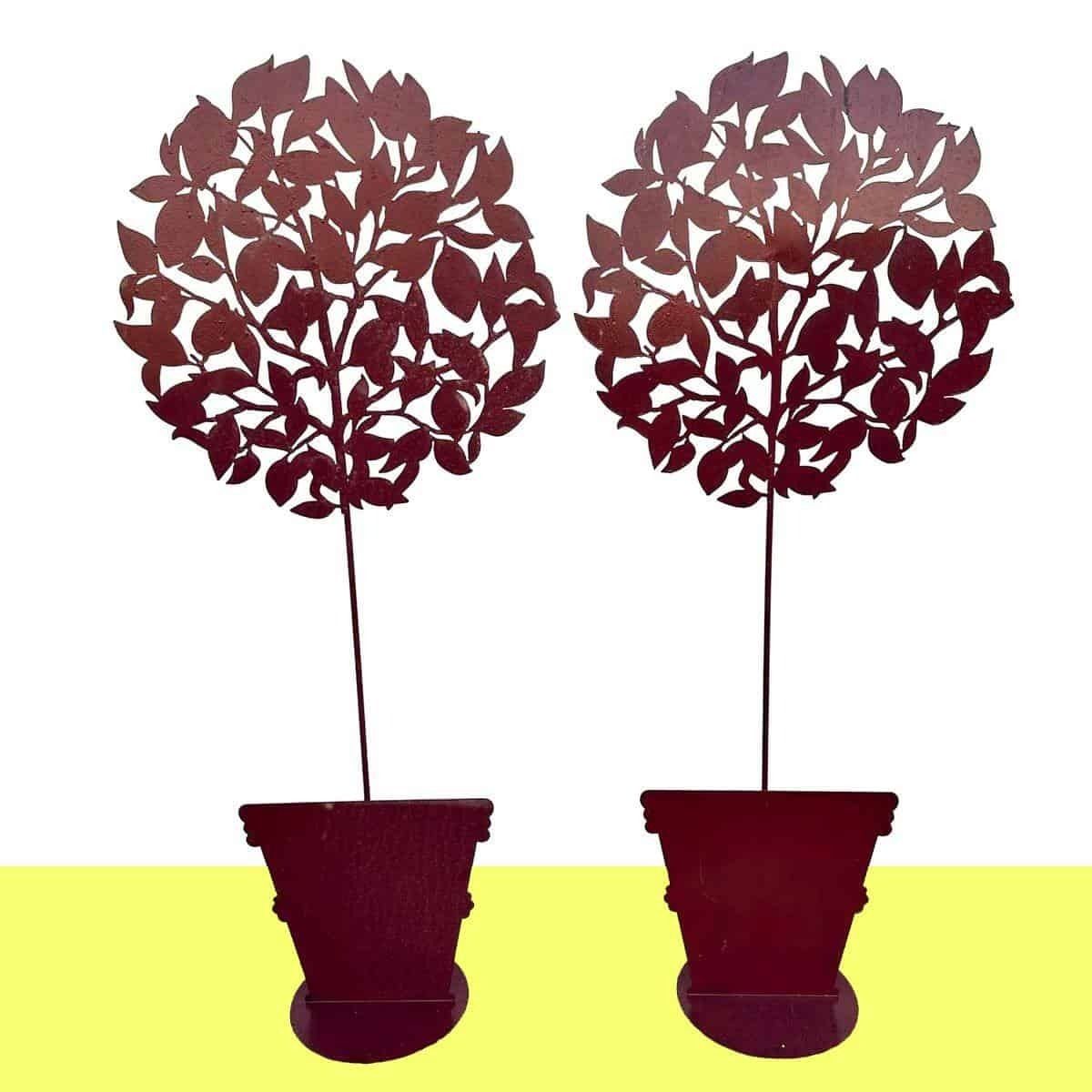 Set Of 2 Tree Shaped Decorations, Made Of Iron