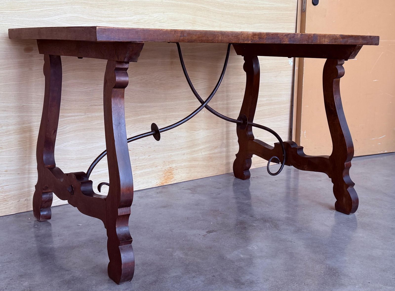 20th Dining Or Console Table Of Walnut With Lyre Legs And Heavy Top, Spain photo Furniture