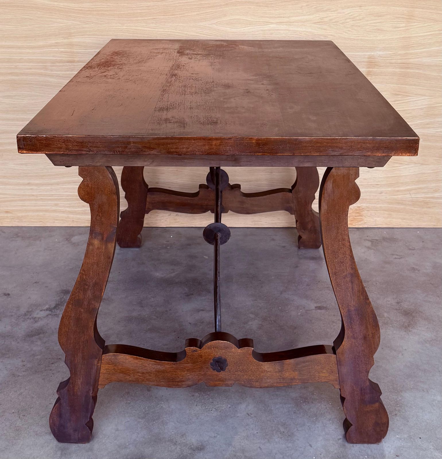 photo furniture 20th Dining Or Console Table Of Walnut With Lyre Legs And Heavy Top, Spain