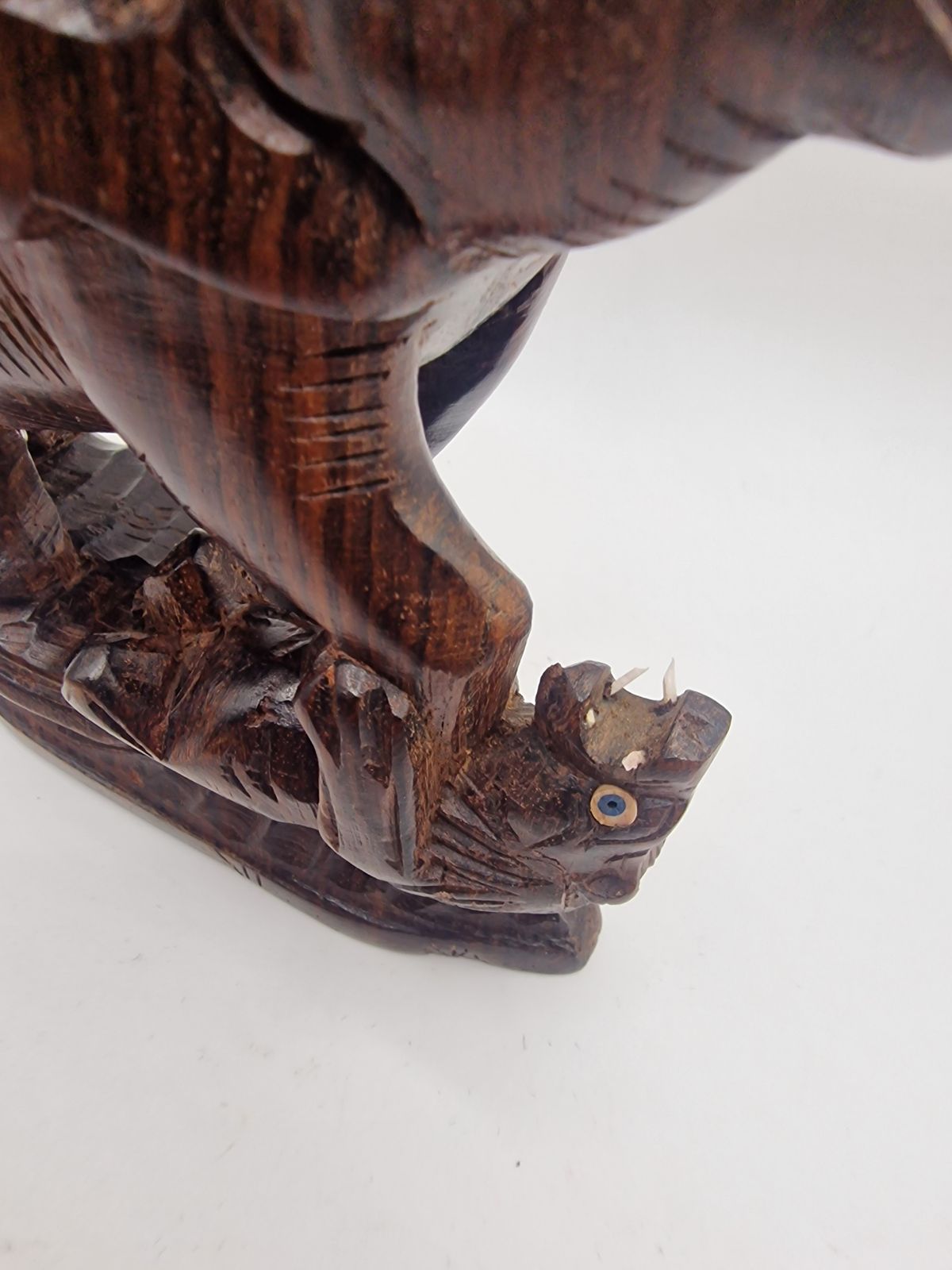 photo furniture Mid Century Hand Carved Rosewood Elephant & Lion Sculpture – Made In India