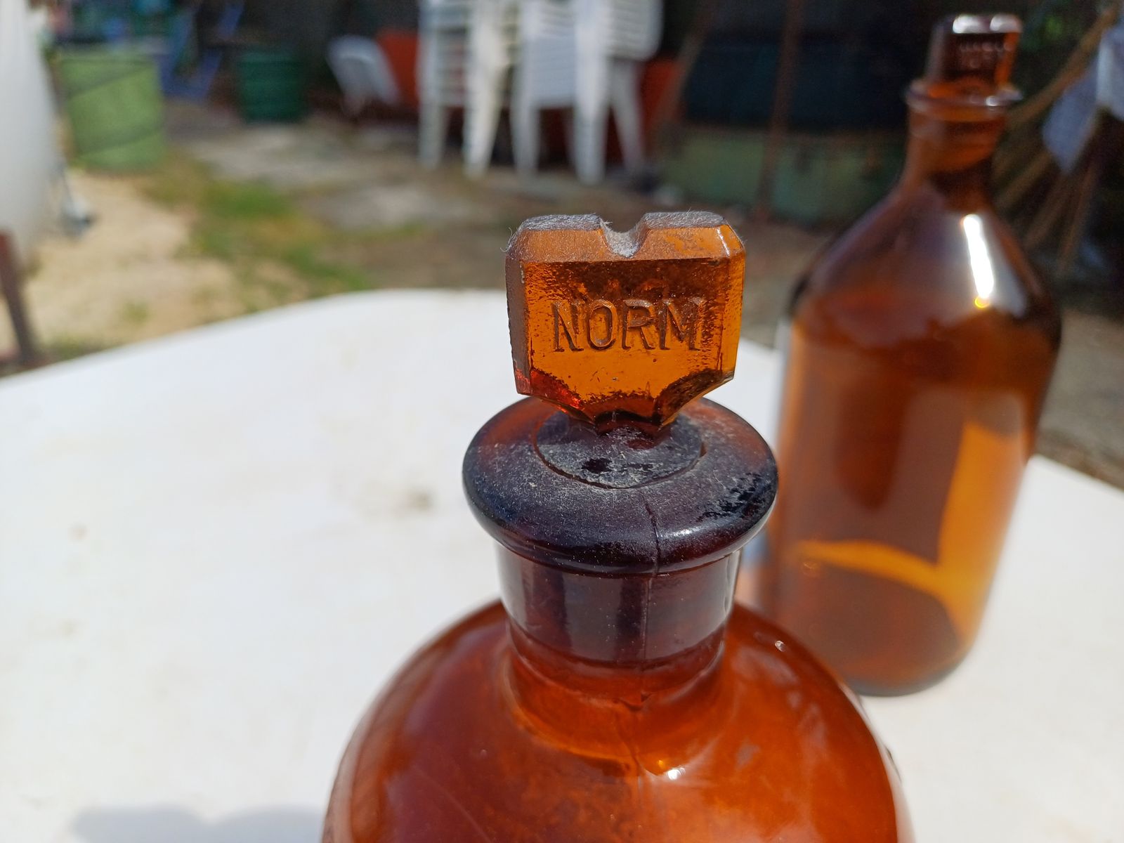 photo for sale 2 Brown Glass Pharmacy Bottles Toilet Vinegar And Pharmacy Bonnaure