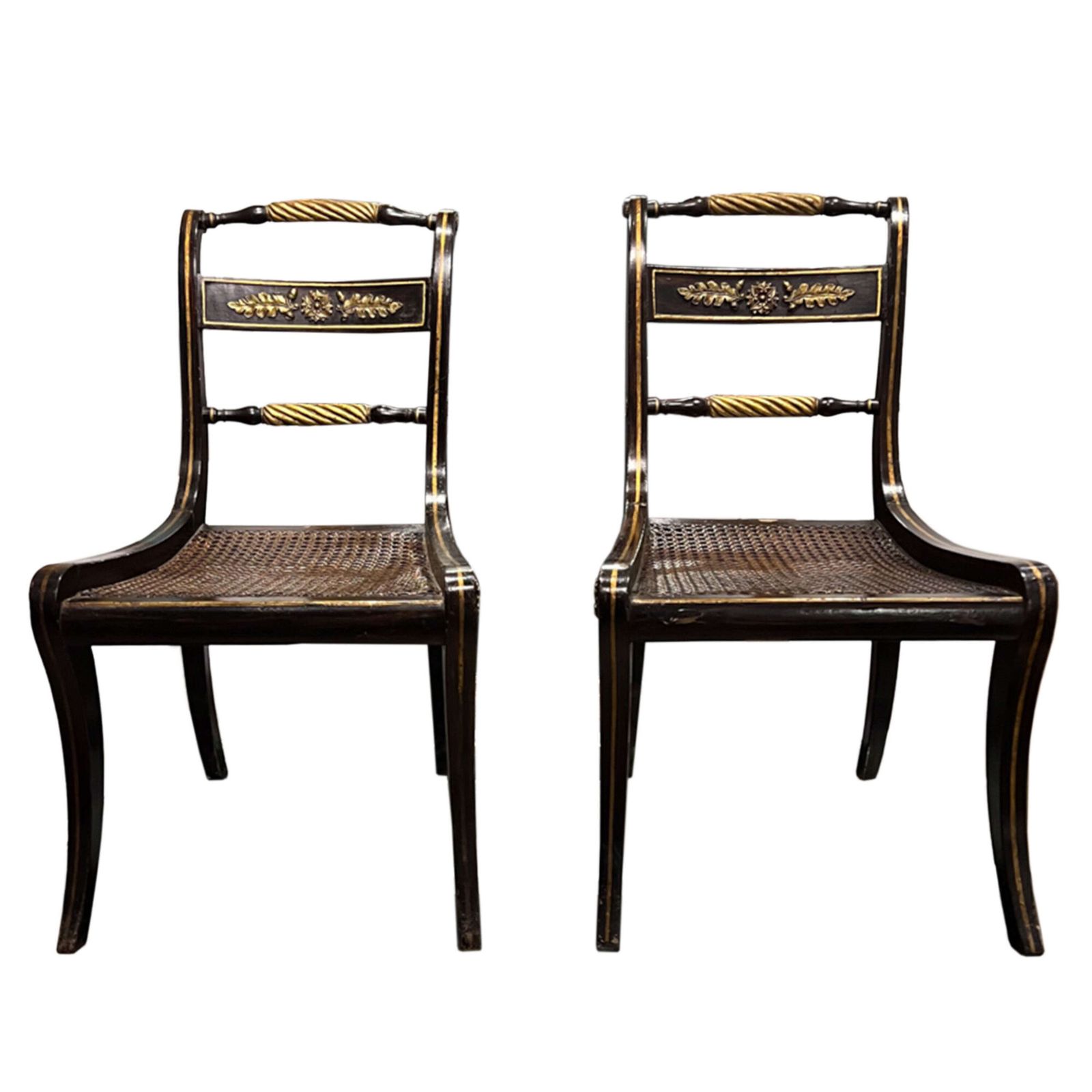 Pair Of Regency Wood And Parcel Gilt Side Chairs With Cane Seats And Loose Cushions photo furniture