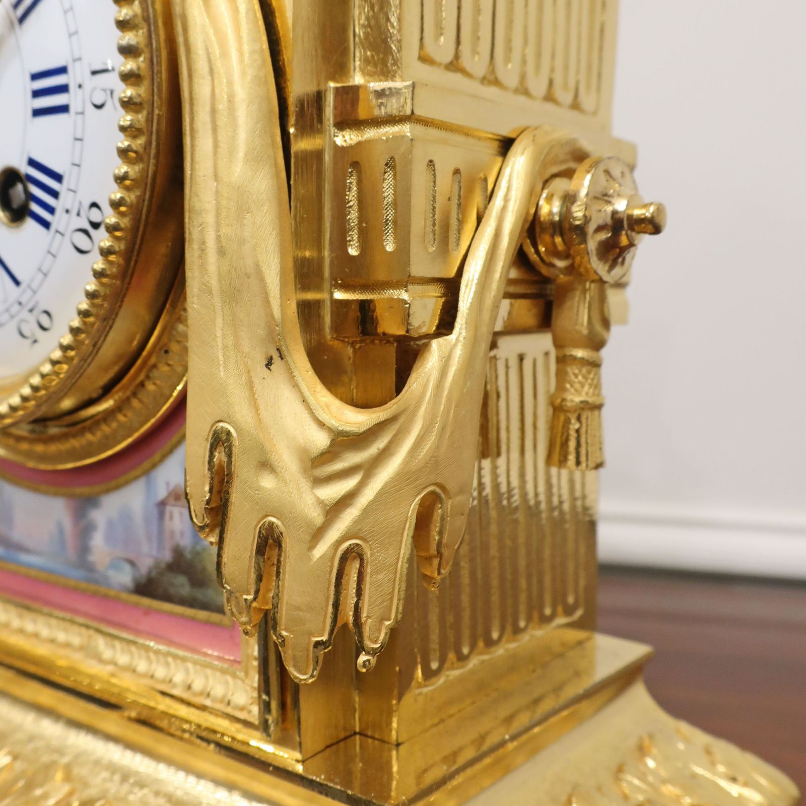 French Bronze Gilt & Porcelain Mantel Clock By Japy Freres photo vintage