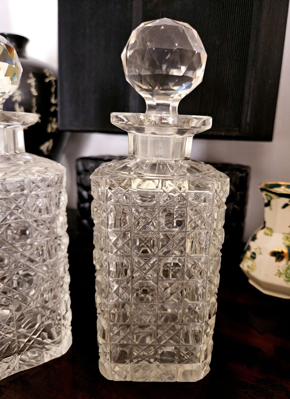 Rare And Exquisite Pair Of Ornate, Antique Crystal Decanters With Ball Stopper photo for sale