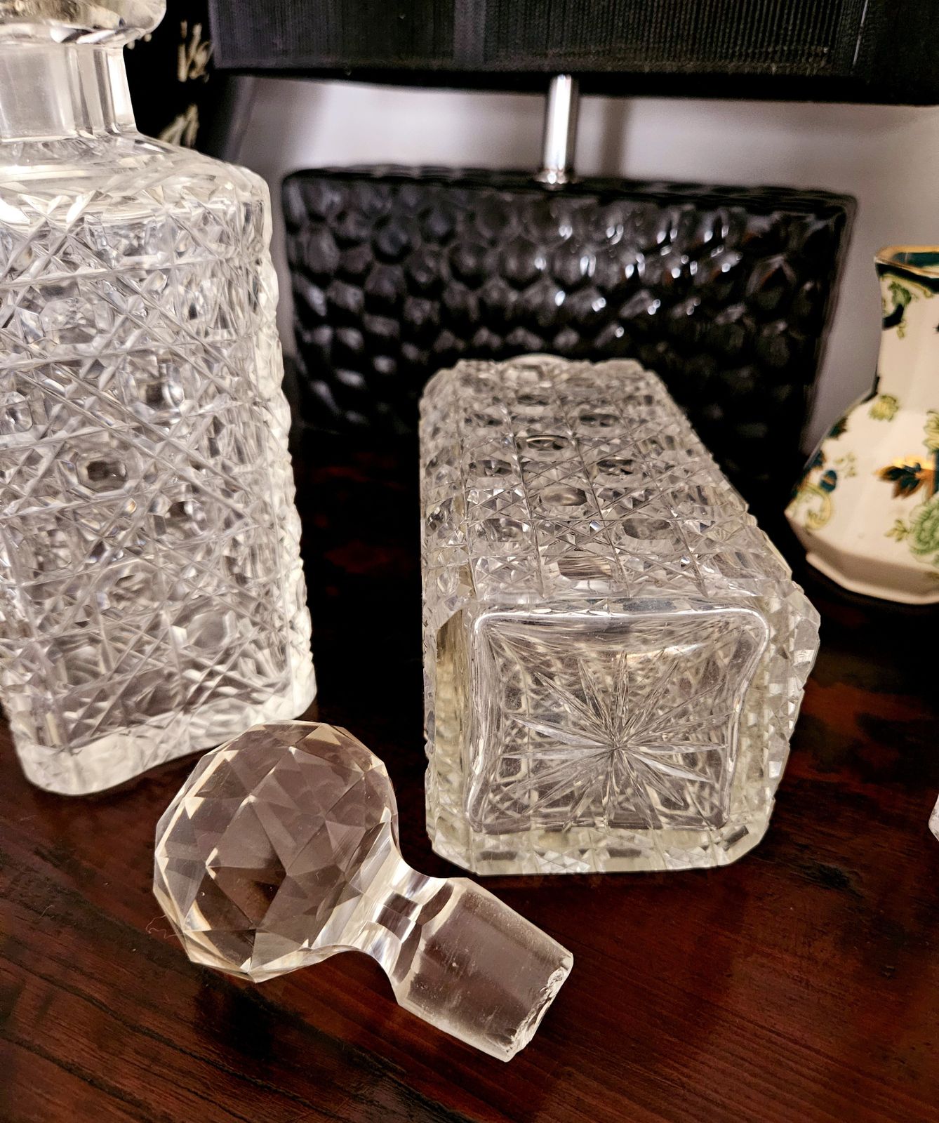 Rare And Exquisite Pair Of Ornate, Antique Crystal Decanters With Ball Stopper photo vinterior