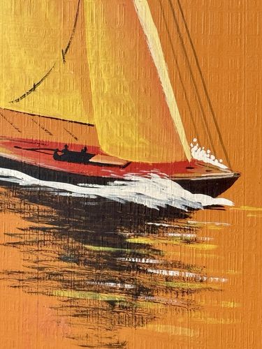 120.0 2 Framed Mid Century Paintings Of Boats At Sunset By L. C. Collier photo