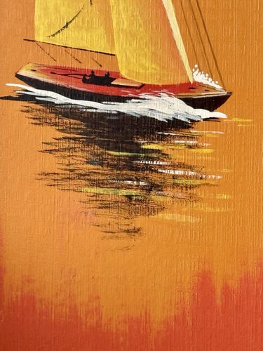 photo vinterior 2 Framed Mid Century Paintings Of Boats At Sunset By L. C. Collier