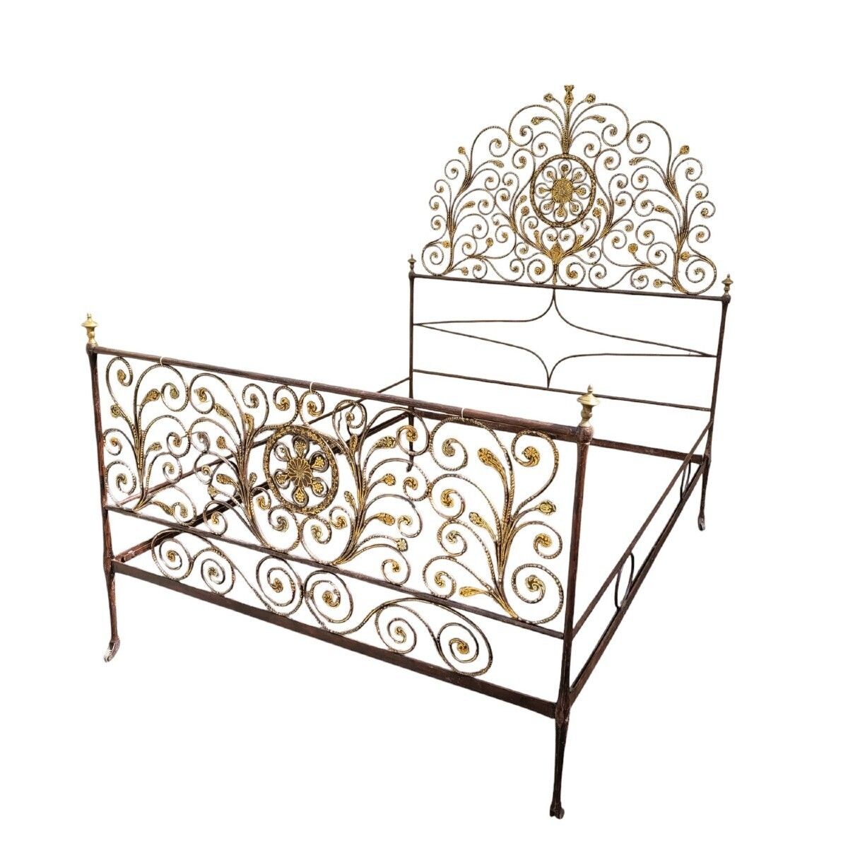 Genoese Bed In Painted Iron, Width 145cm, Early 19th Century
