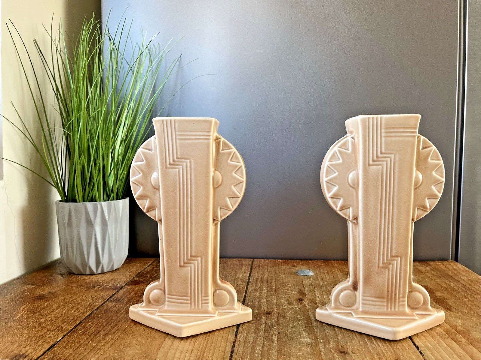 Stunning Rare Pair Of Art Deco Burgess & Leigh Burleigh Ware Totem Mantel Vases