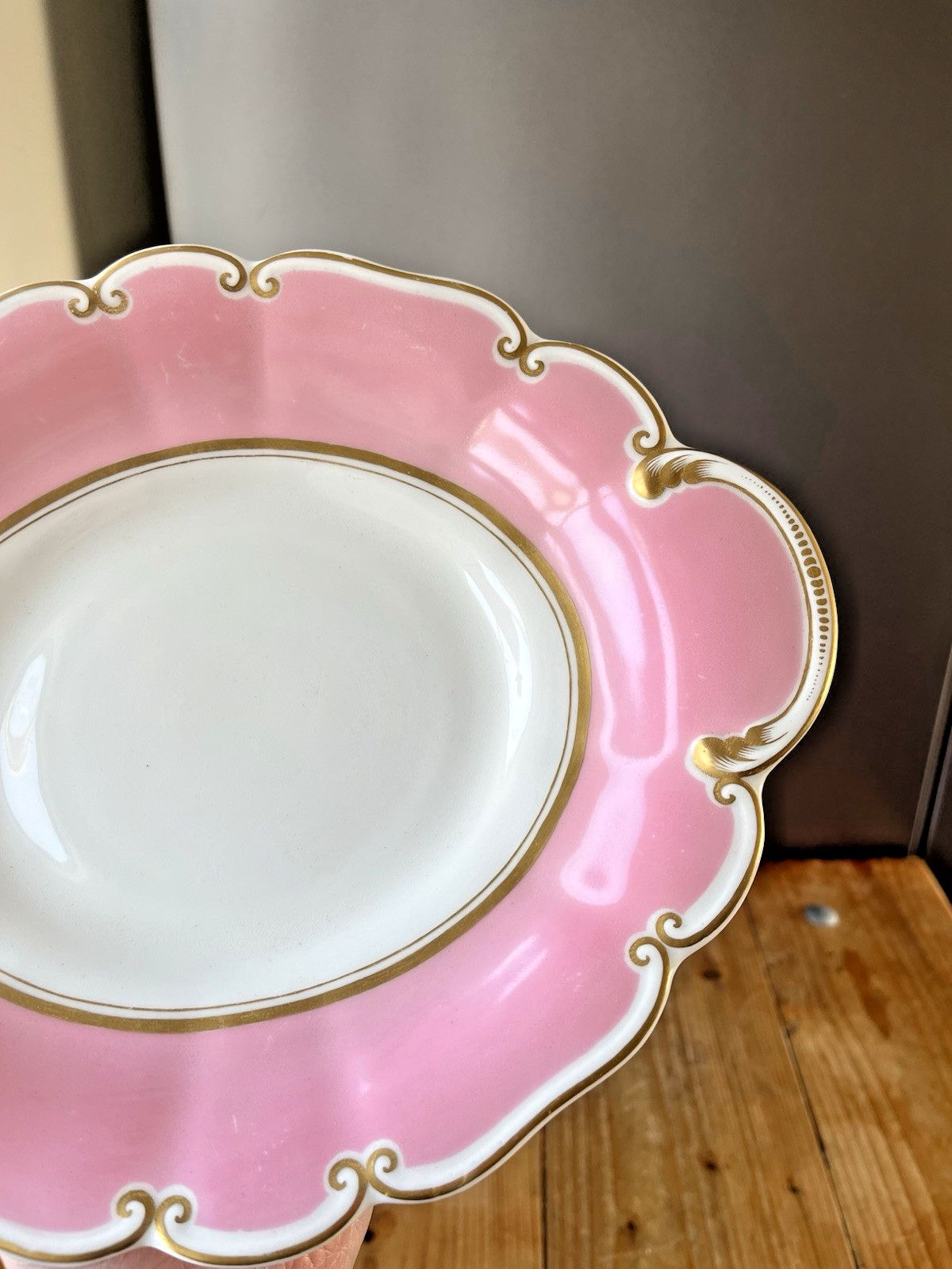 Antique 19th C George Grainger Worcester Porcelain Pink Gilded Tazza Cake Stand photo for sale